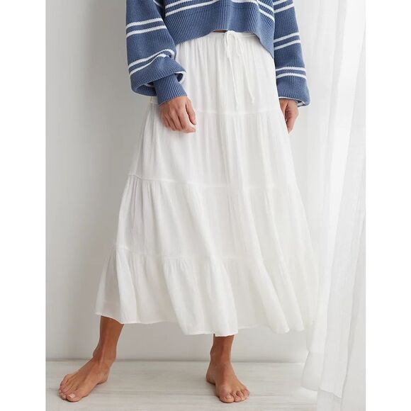 Aerie Beach Club Tiered Maxi Skirt White Size XL - Picture 1 of 10